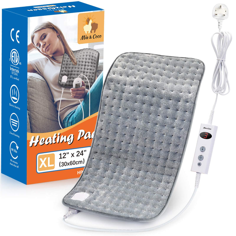 Electric Heating Pad for Back Neck Shoulders, Heat Pad with Auto Shut Off in 90 min, 10 Heat Level Settings, Fast Heated Pad 100% Soft Comfortable Polyester, Machine Washable 12"x24" (30x60cm) Grey Comfort Grey - BeesActive Australia