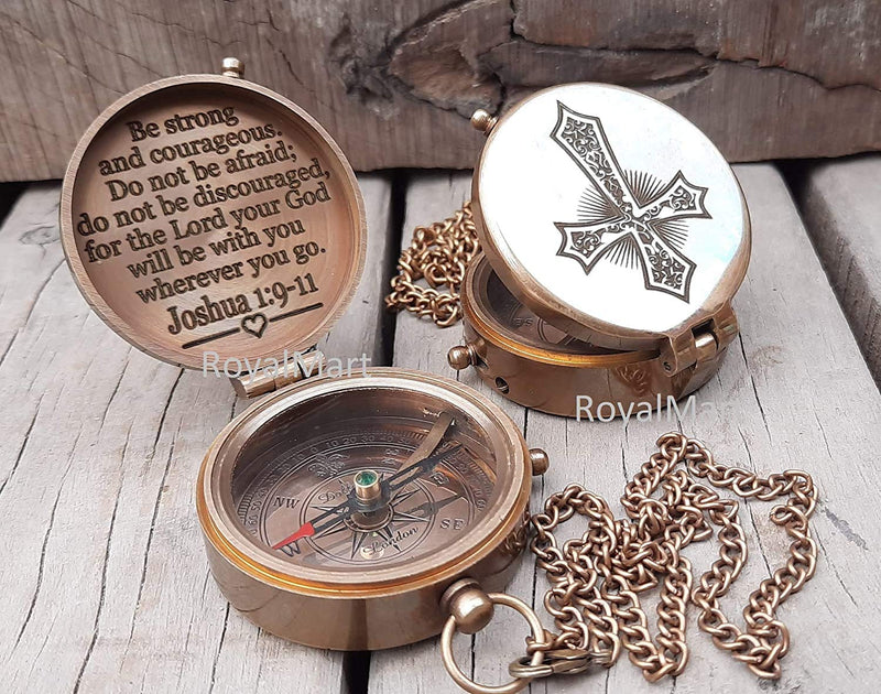 FYNJREX Baptism Gift Personalized Keepsake Compass Engraved Cross and Be Strong and Courageous, Confirmation Gift Ideas, Gift of Faith. Missionary - BeesActive Australia
