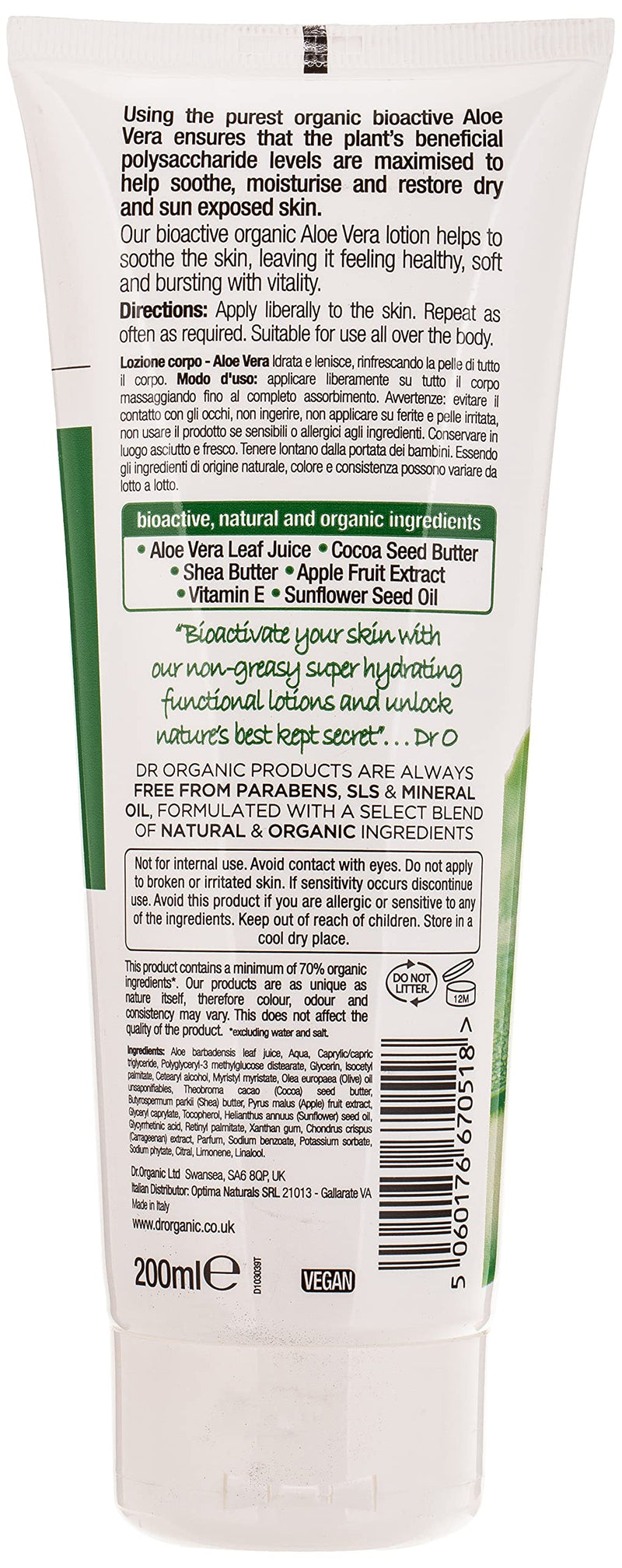 Organic Doctor Organic Aloe Vera Skin Lotion, 6.8 fl.oz. - BeesActive Australia