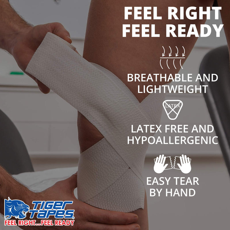 TIGER TAPES - 6 Rolls of Tearable Elastic Adhesive Bandage | 5cm x 6.9m – Easy Tear EAB Tape for Wrist, Knee, Ankle & Ear Strapping - Lightweight & Breathable Adhesion - Used for Prevention, Injuries, Rugby Players, Goalkeepers, Football, Weightlifting... - BeesActive Australia