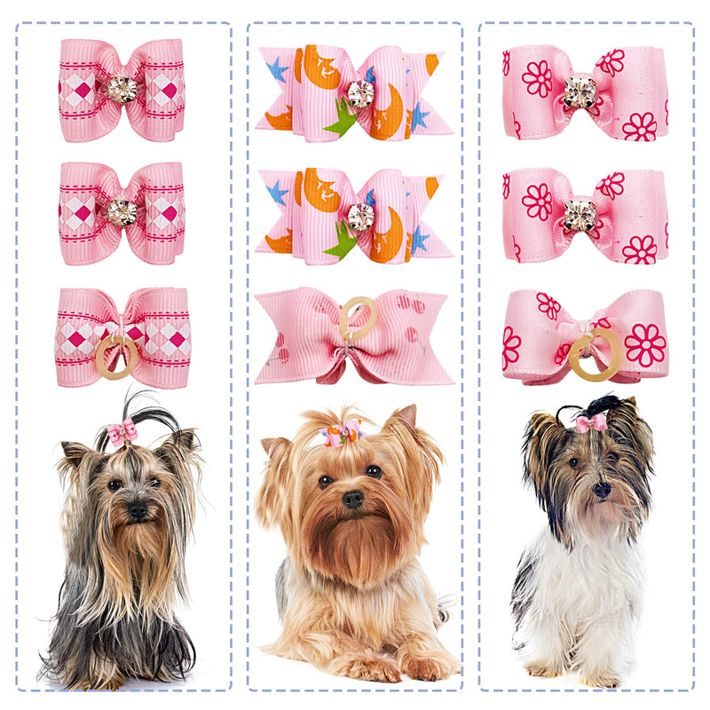 PET SHOW 20pcs Small Dog Hair Bows with Rubber Bands Puppies Doggies Cats Topknot Bowknot Matching Hair Grooming Accessories for Boy Girl Pomeranian Yorkie Poodle Maltese Shih Tzu Groomer Pink - BeesActive Australia