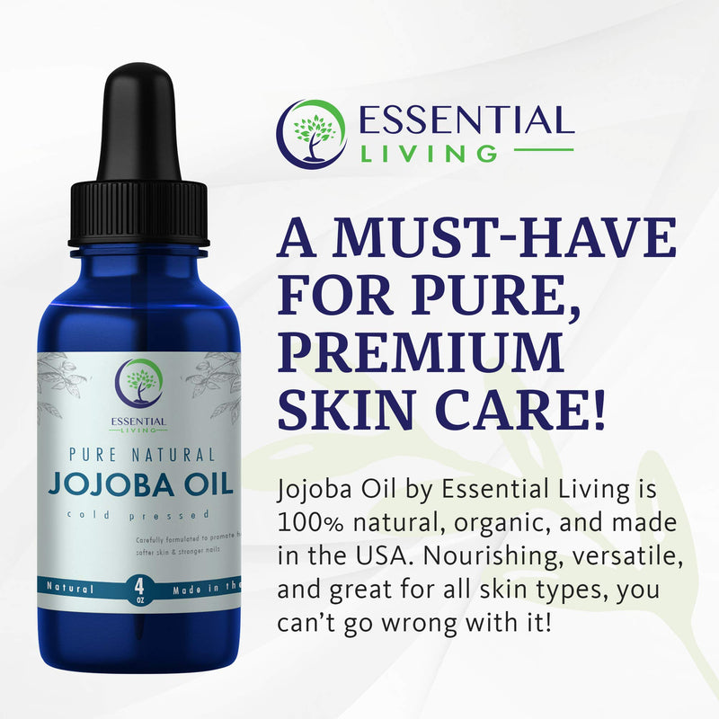 Essential Living: Organic Jojoba Oil - Pure Carrier Oil for All-Natural Skin Care, Moisturizer, Makeup Remover, Oil Cleansing and More - 4 oz. - Cold Pressed - No Hexane - Made in the USA - BeesActive Australia