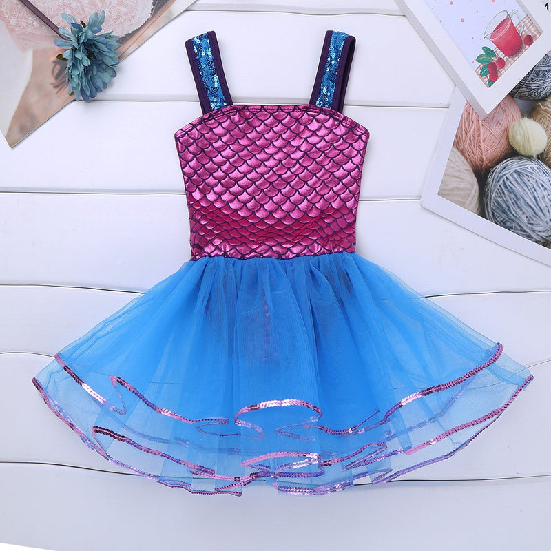 [AUSTRALIA] - Freebily Girl Mermaid Camisole Leotard Fish Scales Ballet Dance Gymnastics Tutu Skirted Dress Fancy Party Dancing Costumes Blue 10 