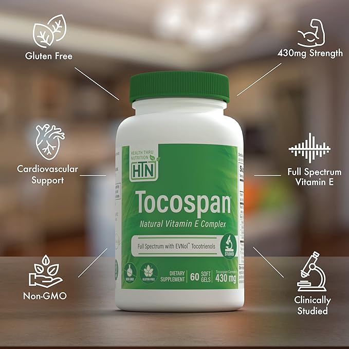 Health Thru Nutrition Tocospan Vitamin E (EvnolTocotrienols) 400 IU Full Spectrum Tocotrienols and Tocopherols Complex (Natural 8 Types of Vitamin E) - BeesActive Australia