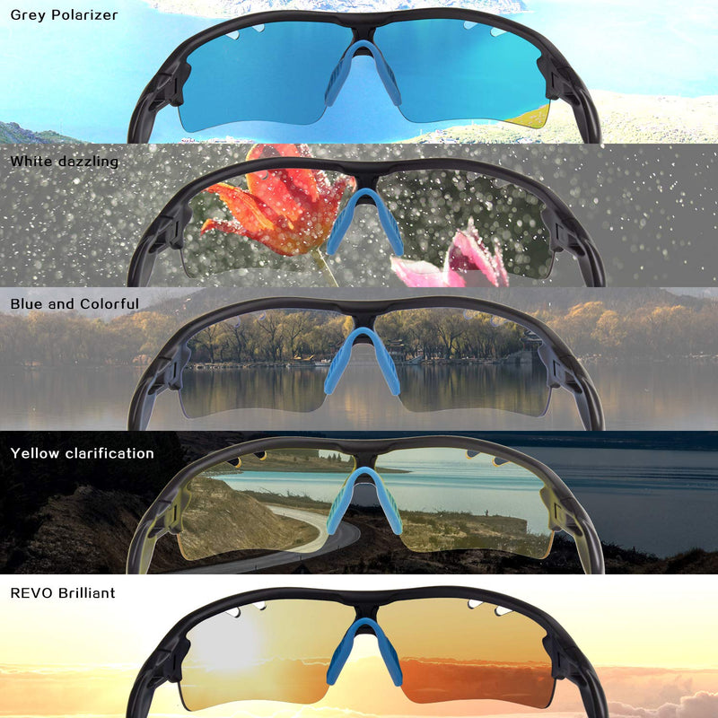 Xiyalai Polarized Sports Sunglasses with 5 Interchangeable Lenses,Mens Womens Cycling Glasses, Running Black Blue - BeesActive Australia