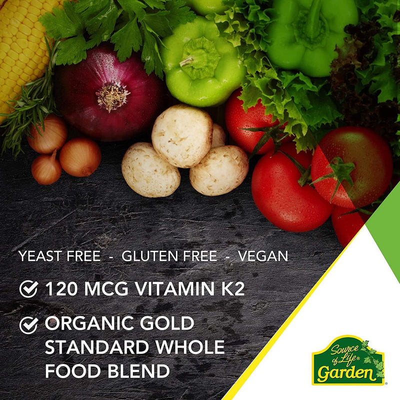 NaturesPlus Source of Life Garden Organic Vitamin K2 - 120 mcg Certified Organic Vitamin K2 MK7 (Menaquinone-7) - Vegan, Gluten Free - 60 Capsules - BeesActive Australia