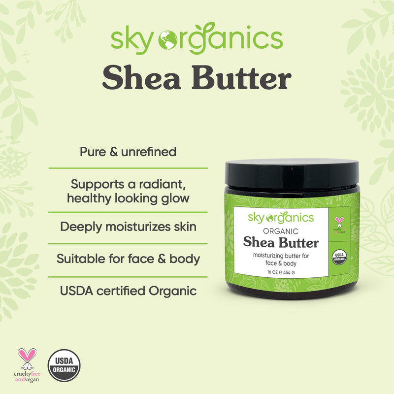 USDA Organic Shea Butter by Sky Organics (16 oz) 100% Pure Unrefined Raw African Shea Butter for Face and Body Moisturizing Natural Body Butter for Dry Skin 1 Pound (Pack of 1) - BeesActive Australia