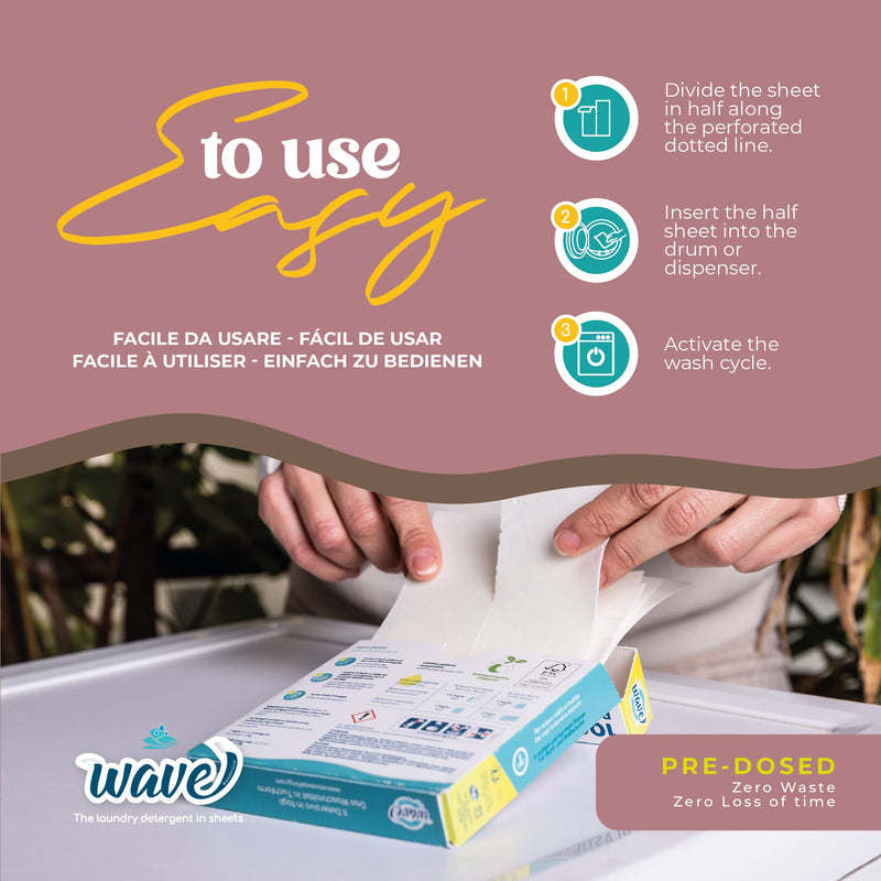 Wave Washing - Laundry Detergent in Sheets - 100% PLASTIC FREE - Made in Italy - Ecological - Biodegradable - Compostable fragrance free 64 Count (Pack of 1) - BeesActive Australia