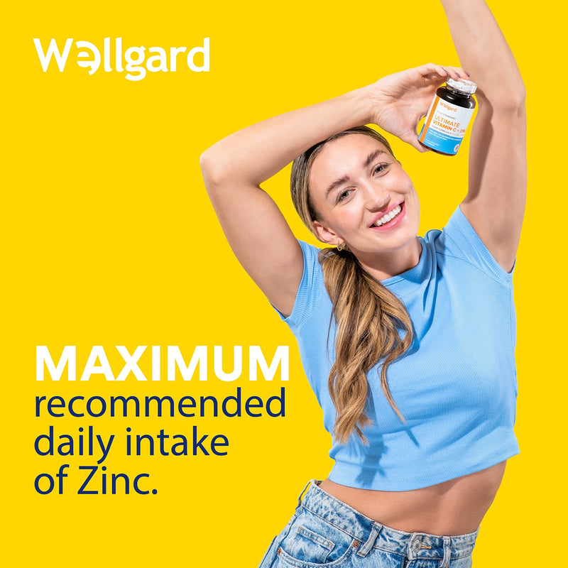 Vegan Vitamin C and Zinc by Wellgard - Maximum Recommended Daily Intake of Zinc, Made in UK - BeesActive Australia