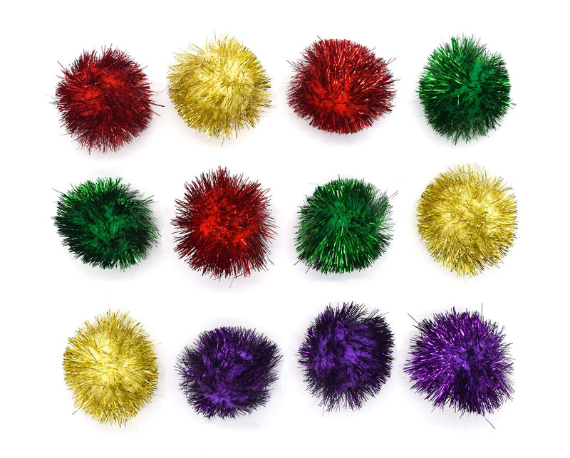 AUEAR, 2 Inch Sparkle Ball Shiny Tinsel Pom Poms Interactive Balls Cat for Kittens 12 Pack 4 Colors - BeesActive Australia