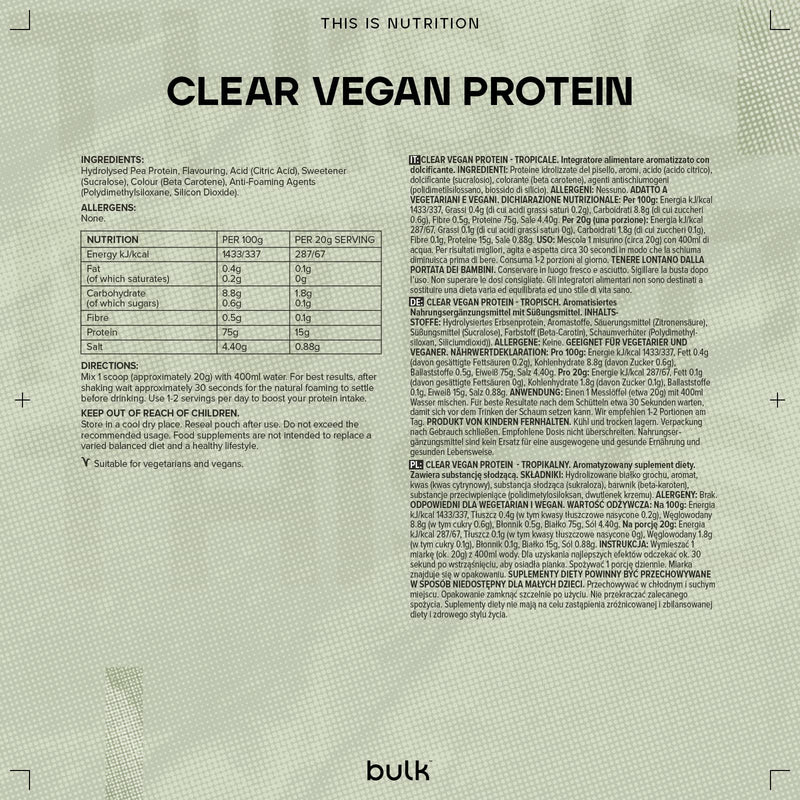 Bulk Clear Vegan Protein, Protein Powder Shake, Tropical, 300 g - BeesActive Australia