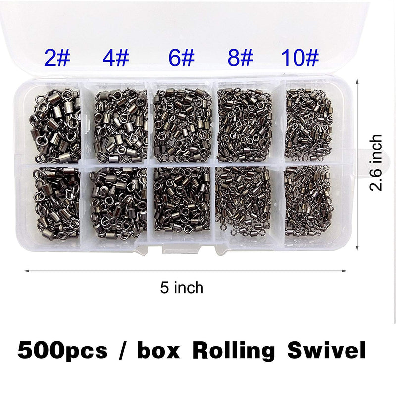 [AUSTRALIA] - Shaddock Fishing 500pcs/box Size 2 4 6 8 10 Fishing Rolling Swivel High-Strength Stainless Steel Rolling Barrel Swivel Fishing Tackle-30Lb to 97 Lb 