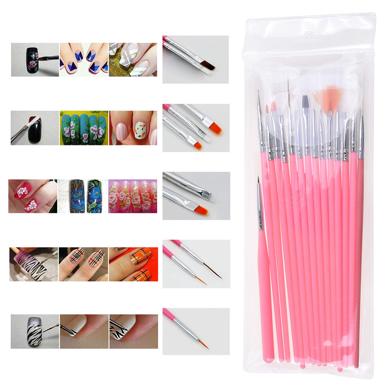 Kare & Kind Nail Art Design Dotting Painting Drawing Polish Brush 20pcs - Nail Art Accessories - 15x Nail Art Brushes, 5x Double-Ended Nail Art Brush Pens - Acrylic Nail Styling Brush and Dotting Tip - BeesActive Australia