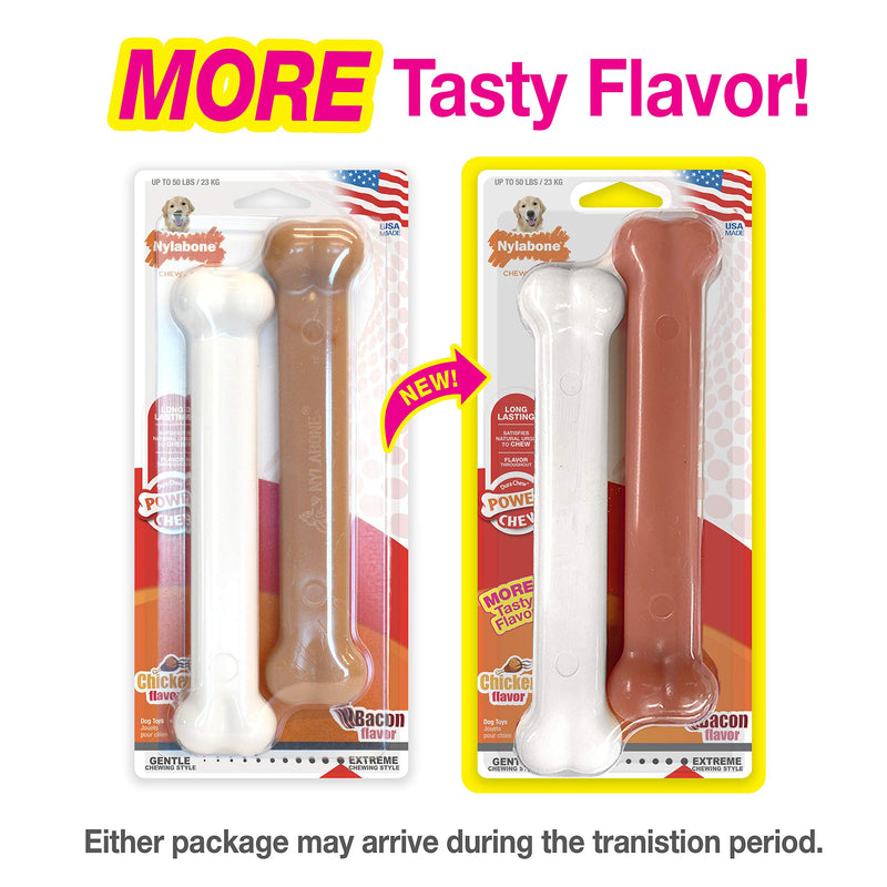 Nylabone Classic Twin Pack Power Chew Toy for Dogs l Durable Dog Chew Toy for Aggressive Chewers Made with Bold Flavor Bacon & Chicken Large/Giant (2 Count) - BeesActive Australia