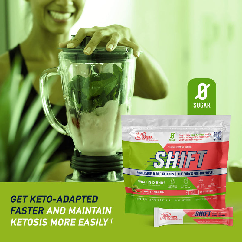 Real Ketones Shift Watermelon Exogenous Keto D BHB Powder + Keto Electrolytes, 30 Drink Mix Packets for Rapid Ketosis - BeesActive Australia