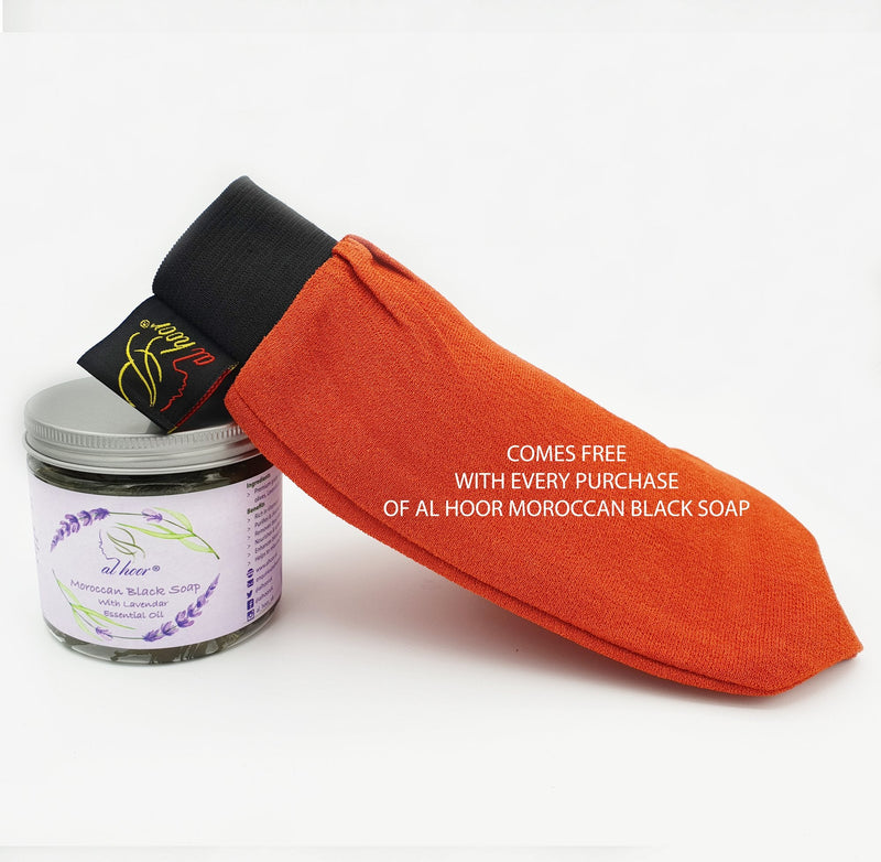 AL HOOR Moroccan Black Olive Soap Infused In Lavender Oil + Kessa Glove - Deep Acne Cleansing & Dead Skin Cells Remover - BeesActive Australia