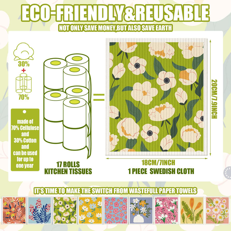 9 Pcs Swedish Kitchen Dishcloths Absorbent Swedish Dish Towels Blossoms Flower Soft Reusable Kitchen Towels Cleaning Sponge Cloth Quick Drying Kitchen Dish Rags (Floral) Colorful Floral - BeesActive Australia