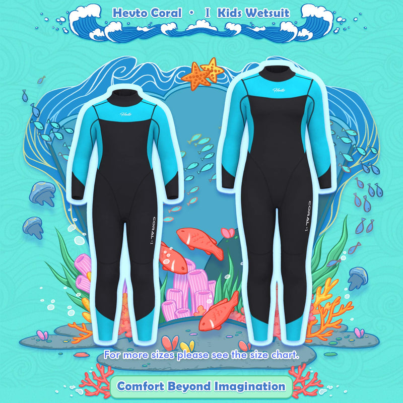 Hevto Wetsuits Kids and Youth Vigor 3mm Neoprene Full Suits Long Sleeve Surfing Swimming Diving Swimsuits Keep Warm Back Zip for Water Sports C-Kids Blue 6 - BeesActive Australia