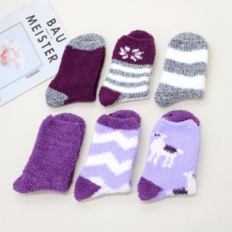 Zando Womens Fuzzy Socks with Grips Athletic Grip Socks Warm Slipper Socks Non Slip Cozy Socks Soft Thick Fluffy Socks One Size C 6/Deer Purple - BeesActive Australia