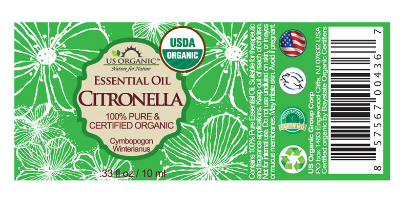 US Organic Citronella Essential Oil, USDA Certified, 100% Pure, 10 ml Pack of 2, Improved caps and droppers – Used for Skin Care, Many DIY Projects Like Candle Making and Much More 0.34 Fl Oz (Pack of 2) - BeesActive Australia