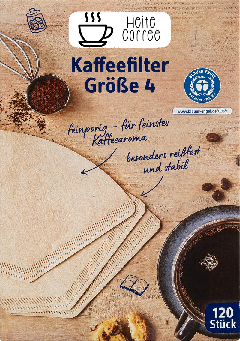 Heite Premium No. 4 Coffee Paper Filter Cone, Natural Brown, 120 Count, Made in Germany - BeesActive Australia