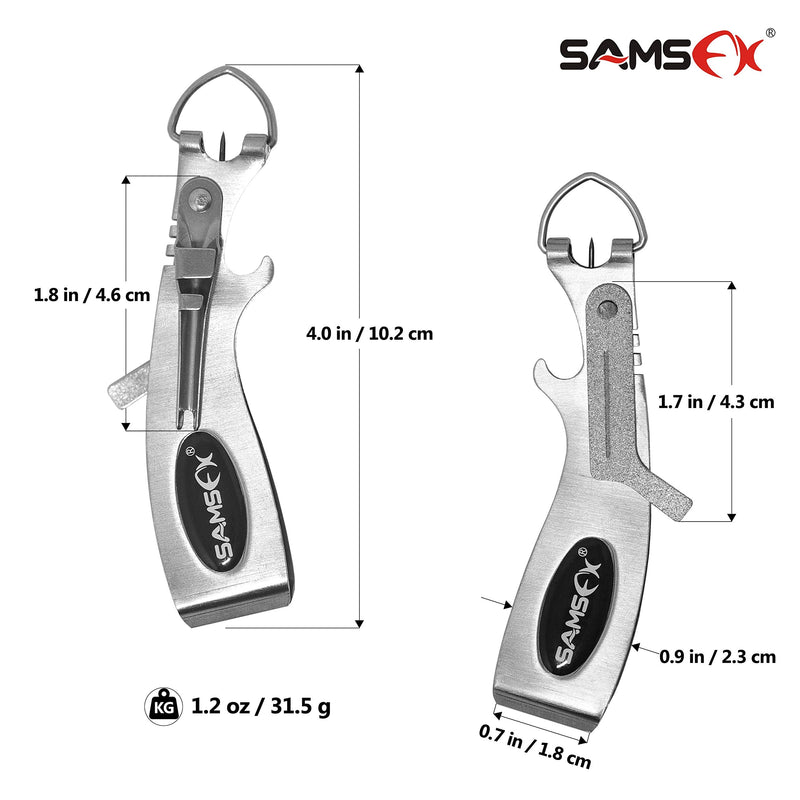 SAMSFX Fishing Knot Tying Tool Fly Fishing Line Clipper with Retractor, Accessories for Hook Sharpener, Quick Knot Tool and Hook Eye Cleaner 6 in 1 Clipper & Carabiner Style Zinger Retractor - BeesActive Australia