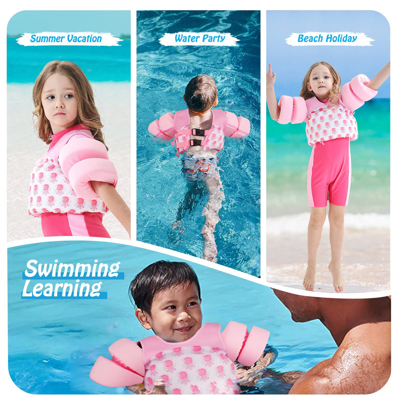 COVACURE Toddler Swim Vest - Puddle Jumper for Girls and Boys 22-66lbs, Toddler Floaties for Child Learn Swiming Training, Infant Safety Swim Aid Jacket for 2-8 Years Old Pink(Jellyfish) - BeesActive Australia