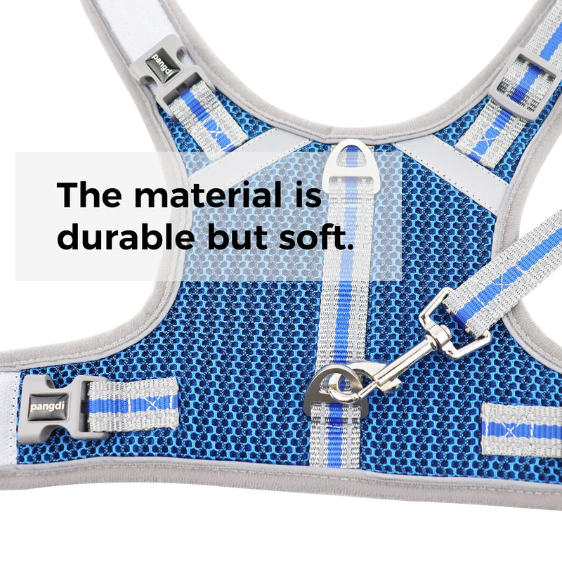 pangdi Cat Harness and Leash Escape Proof Double Protection Fully Adjustable Sturdy Soft Mesh with Reflective Strips for Walking and Traveling Blue Large - BeesActive Australia