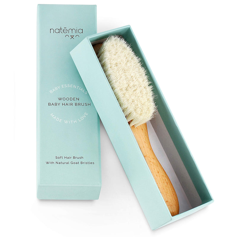 Natemia Quality Wooden Baby Hair Brush for Newborns & Toddlers | Natural Soft Goat Bristles | Ideal for Cradle Cap | Perfect Baby Registry Gift - BeesActive Australia