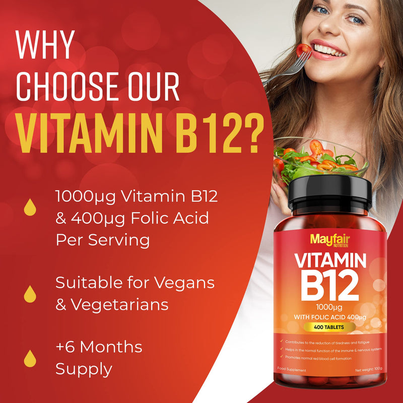 Vitamin B12 Supplements with Folic Acid - 200 Tablets of 1000mcg Vegan B12 - Non-GMO & Gluten-Free - Made in UK - BeesActive Australia