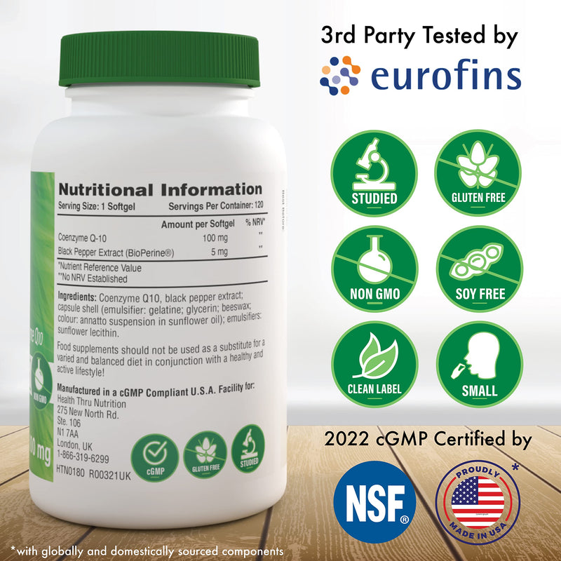 CoQ10 w/BioPerine 100mg 120 Softgels High Absorption, Non-GMO, Soy-Free, 100% Natural Coenzyme Q-10 - BeesActive Australia