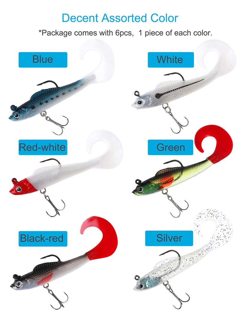 [AUSTRALIA] - Facikono Lures for Bass Jig Head Soft Swimbait, 6-Pack 6 Colors Plastic Bait for Saltwater/Freshwater Fishing 