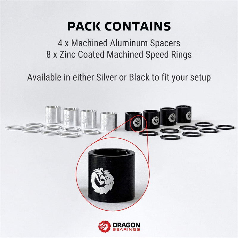 Fireball Dragon Precision Aluminum Spacers and Washers Set for Skateboards and Longboards Black - BeesActive Australia