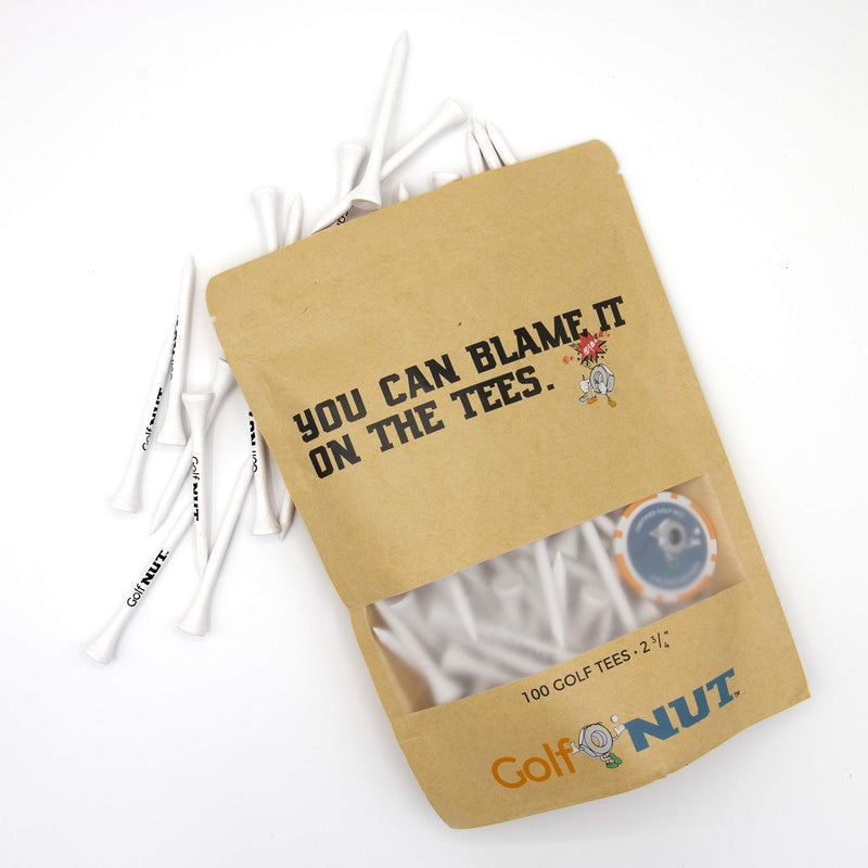 Golf Nut 'Blame it On The Tees' Tee Pack | 100 2-3/4 Inch Tees with Bonus Poker Chip Ball Marker - BeesActive Australia