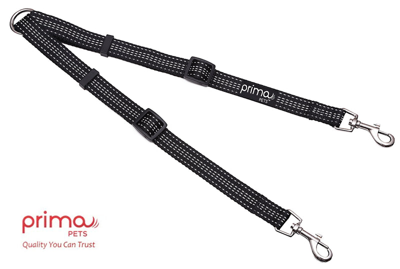 Prima Pets No Tangle Reflective Adjustable Double Dog Coupler - Each Side Adjusts 11" to 20" in Length - Walk 2 Dogs with Ease! MEDIUM - 3/4" Width BLACK - BeesActive Australia