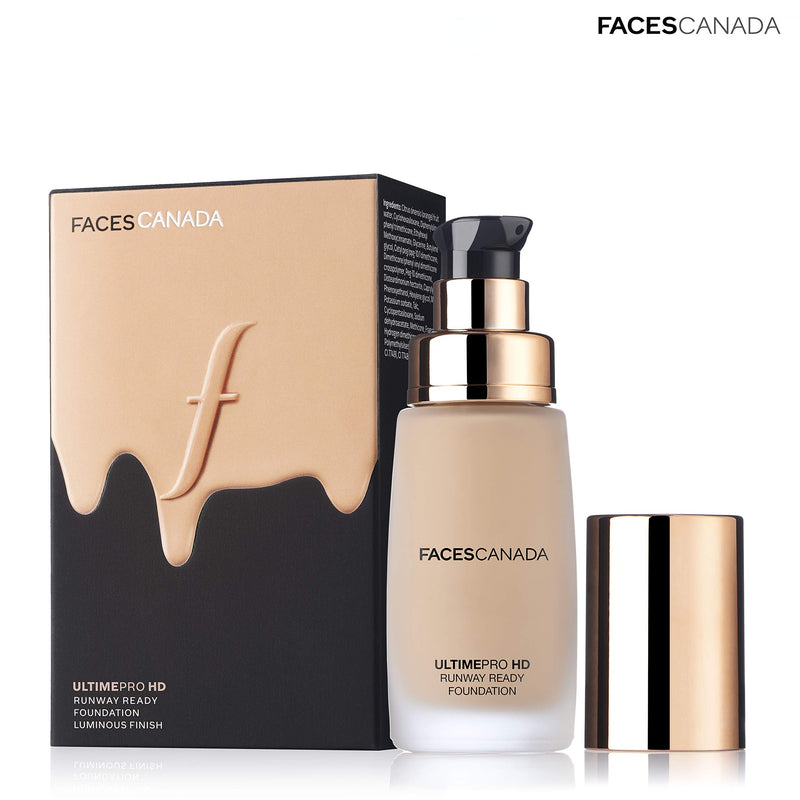 Faces Canada HD Runway Ready Foundation, Red Orange Extract & Gold particles, High Coverage, Oil-Free, Flawless Radiance, Vegan & Cruelty Free, Paraben Free, Ivory 01 (Beige), 1.01 Fl Oz - BeesActive Australia