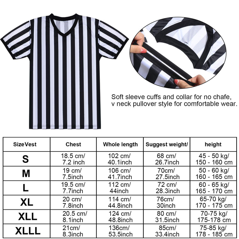 SATINIOR Men's Official Uniform Black and White Stripe Pro-Style V-Neck Referee Shirt, Officiating Umpire Jersey and Stainless Steel Whistle with Lanyard for Basketball Football Soccer Small - BeesActive Australia