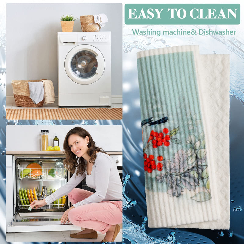 6 Pcs Swedish Kitchen Dish Cloths Kitchen Towels Reusable Sponge Cleaning Cloths Wipes Absorbent Dish Cloth Quick Drying Washable Decorative Tea Towels No Odor Bar Hand Towel (Fine Brushwork Bird) Fine Brushwork Bird - BeesActive Australia