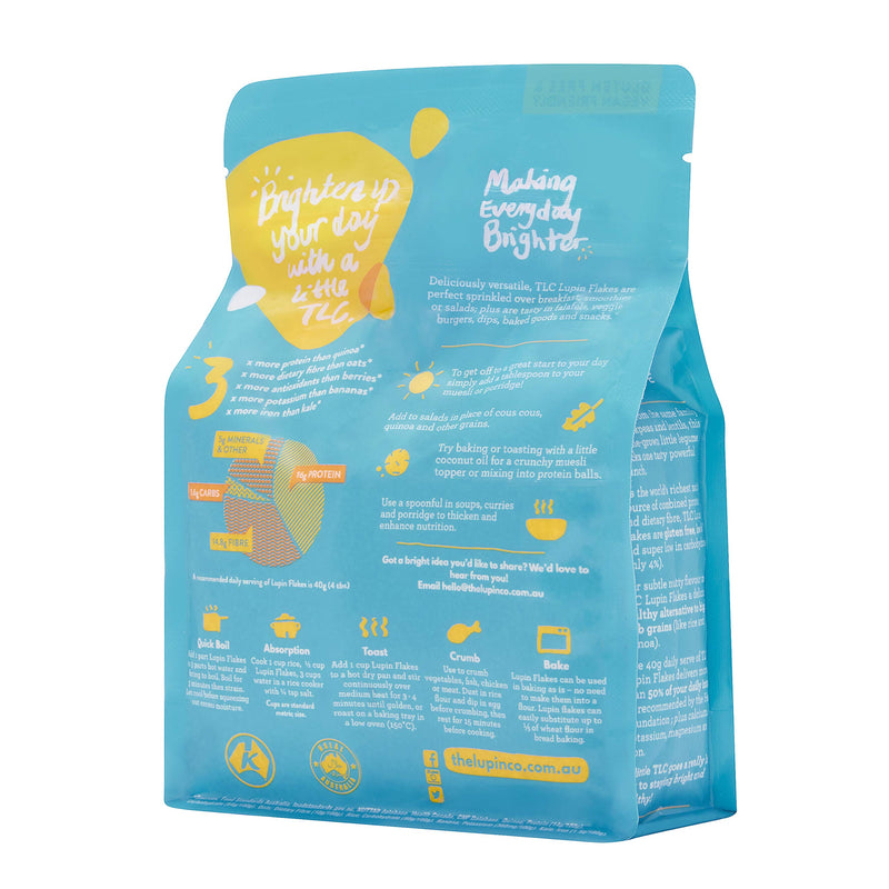 TLC Lupin Protein Flakes - 400g pack. Vegan, Gluten-Free, Low-carb, Keto. 40% Protein, Complete Protein Source. 100% Natural Product. - BeesActive Australia