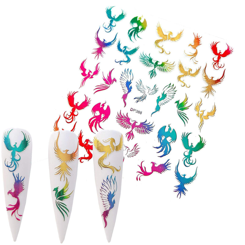 NAIL ANGEL 12Sheets Nail Art Adhesive Sticker Sheets Gold and Rainbow Color Dragon Peacock Phoenix Shapes Nail Art Decoration 10257 - BeesActive Australia