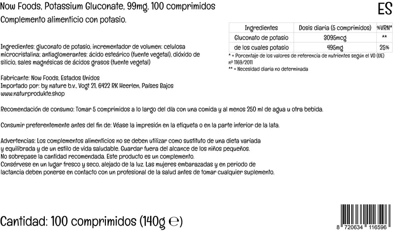 Now Foods, Potassium Gluconate, 99mg, 100 Vegan Tablets, Lab-Tested, Gluten Free, Soy Free, Vegetarian, Non-GMO - BeesActive Australia