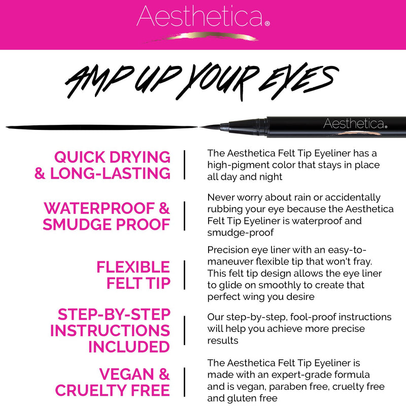 Aesthetica Felt Tip Liquid Eyeliner Pen - Fast-drying Waterproof & Smudge Proof Eye Liner (Jet Black) Jet Black - BeesActive Australia