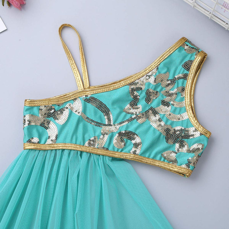 [AUSTRALIA] - Alvivi Little Big Girls 2 Pieces Floral Sequins Ballet Lyrical Modern Dancewear Costume with Boyshort Lake Blue 14 