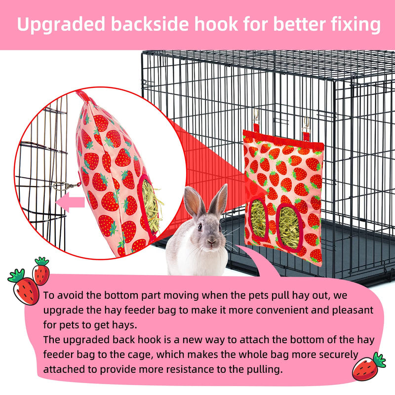 Terossy 2Packs Large Rabbit Hay Feeder Bag, Upgraded Guinea Pig Hay Feeder with 3 Hooks, Chew Proof Washable Hay Bag for Rabbits Bunny Chinchilla Hamster, Mess Free Grass Holder 2 Holes, 9.8x11.4 Inch - BeesActive Australia