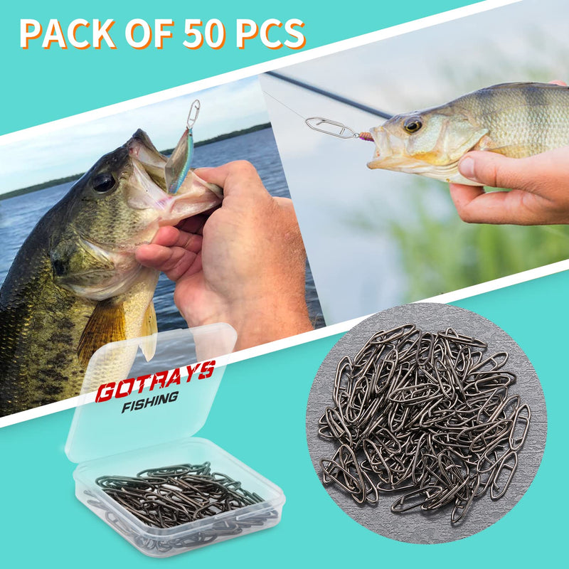 GOTRAYS High Strength Fishing Clips, Power Fishing Clips Stainless Connector Snaps Swivels Tackle for Freshwater Saltwater Fishing, Stainless Steel Fishing Quick Clips Lure Quick Change, LMS/50Pcs/box M /75LB / 50PCS - BeesActive Australia