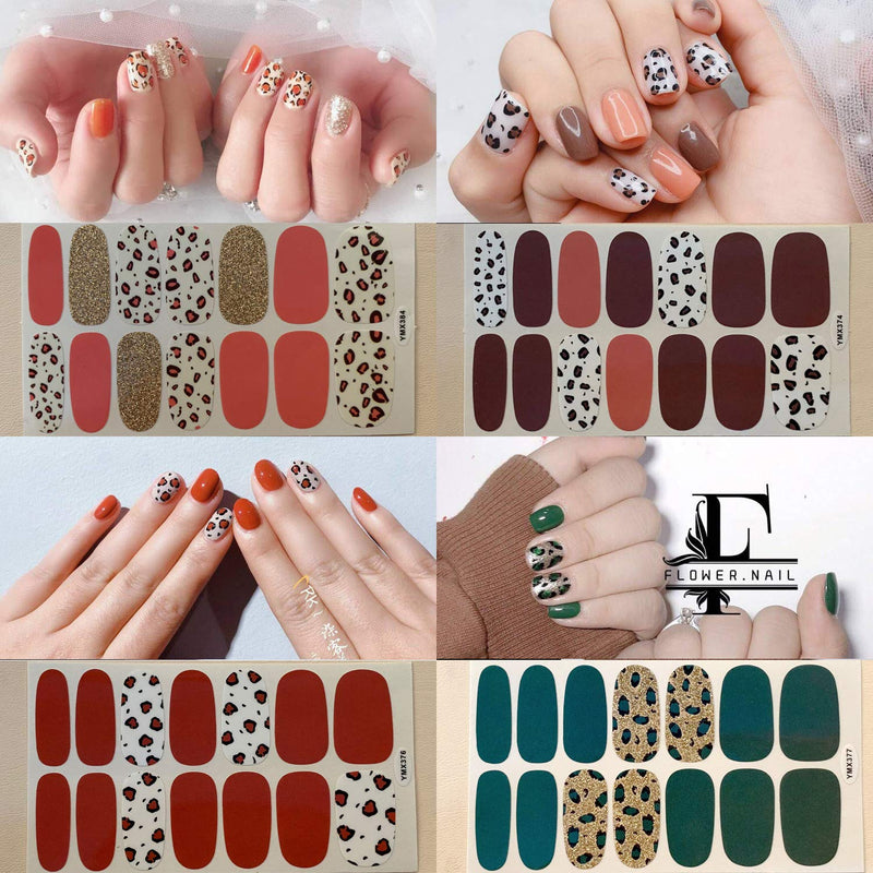 WOKOTO 20 Sheets Adhesive Nail Art Polish Stickers Tips with 1Pc Nail File Leopard Print Nail Wraps Decals Strips Set Manicure Accessories KIT1 - BeesActive Australia