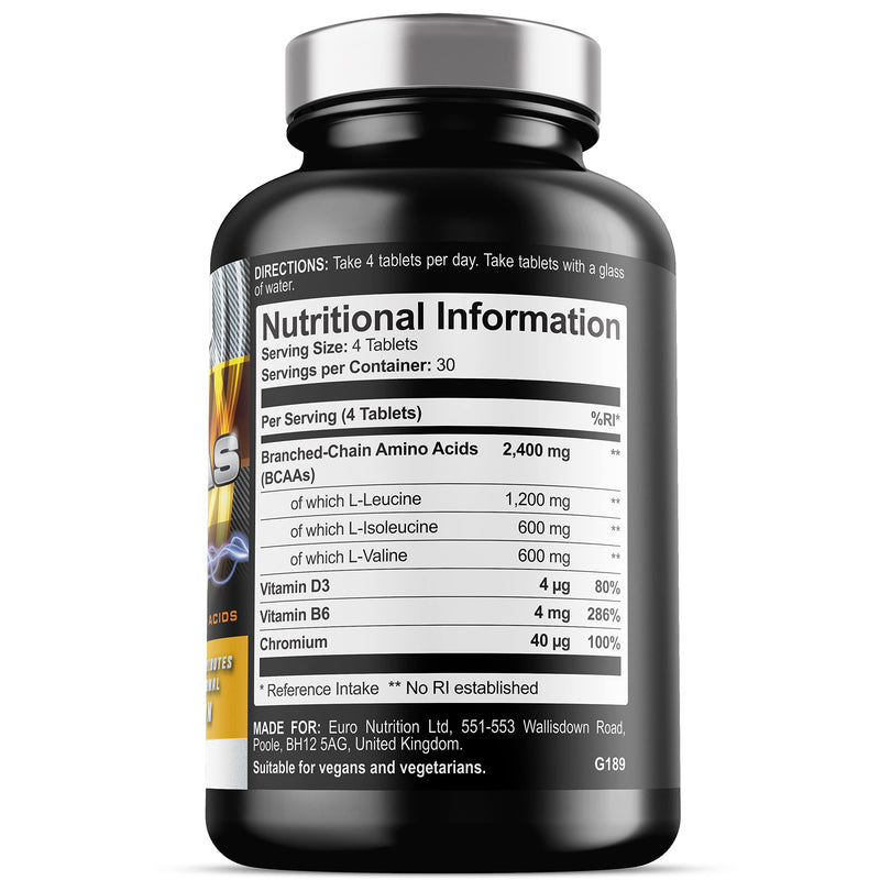 BCAA Tablet - BCAAs (120 Tablets) - 2400mg BCAAs per Serving - BCAA Amino Acids with Vitamin D for Normal Muscle Function - Suitable for Vegans & Vegetarians 120 Count (Pack of 1) - BeesActive Australia