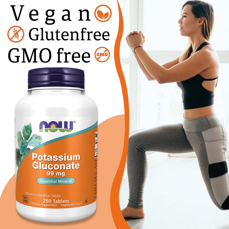 Now Foods, Potassium Gluconate, 99mg, 250 Vegan Tablets, Lab-Tested, Gluten Free, Soy Free, Vegetarian, Non-GMO Orange 240 g (Pack of 1) - BeesActive Australia