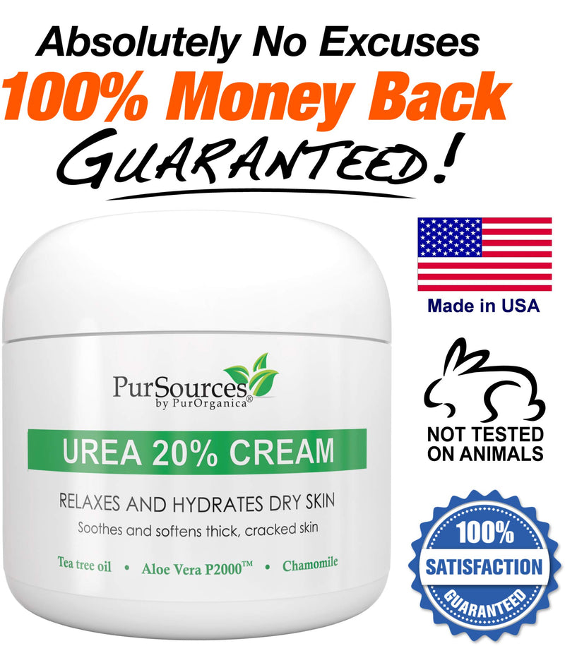 PurOrganica Urea 20% Healing Cream 4 oz - Best Callus Remover - Moisturizes and Rehydrates Hands, Feet and Knees to a Healthy Appearance - Soothes and Softens Thick, Cracked, Rough Dead and Dry Skin - BeesActive Australia