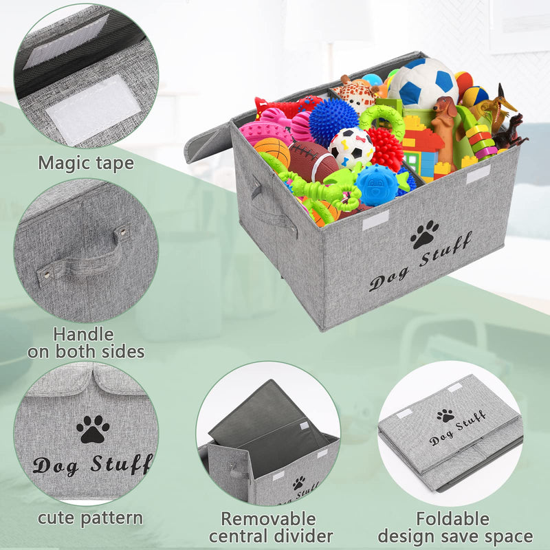 Geyecete Large Storage Boxes - Large Linen Fabric Foldable Storage Cubes Bin Box Containers with Lid and Handles for Dog Apparel & Accessories, Dog Coats, Dog Toys, Dog Clothing Dog Stuff Snow Gray - BeesActive Australia